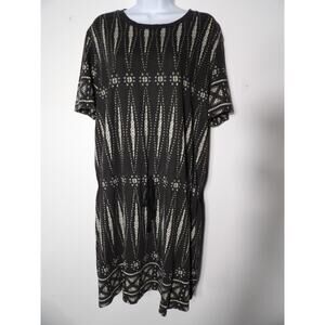 Tory Burch Womens Bologan Knit Aztec Pima Cotton Mini Short Sleeve Dress Size L